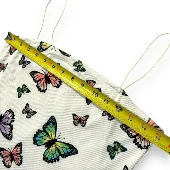 Faded Rose White Cord Spaghetti Strap Y2K MultiColor Butterfly print Crop Tank - Picture 6 of 15